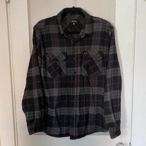 BRIXTON Men's Bowery Plaid Flannel Long Sleeved Button Down Shirt Black Gray